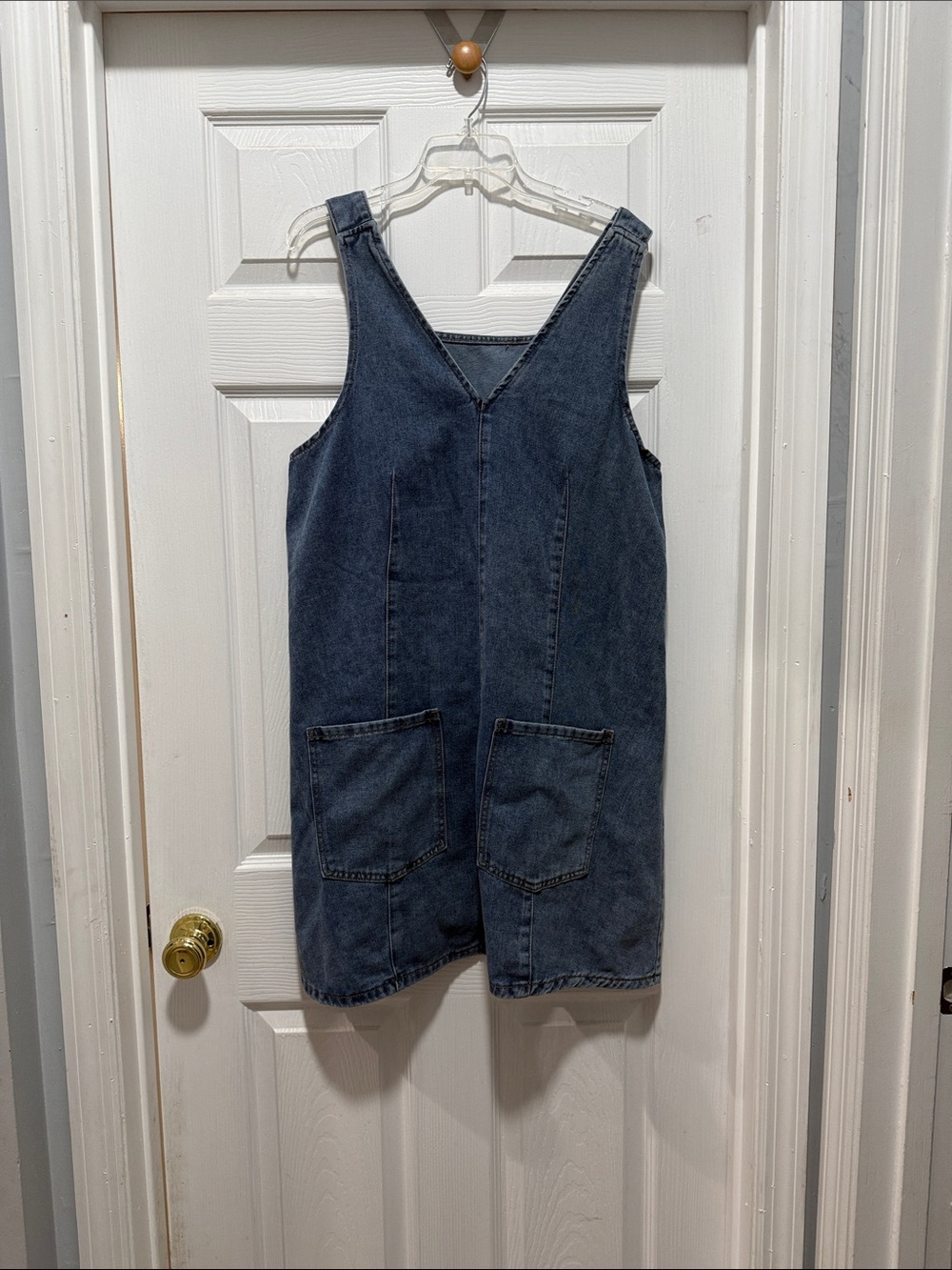 Casual Sleeveless Denim Jumper Dress - Blue